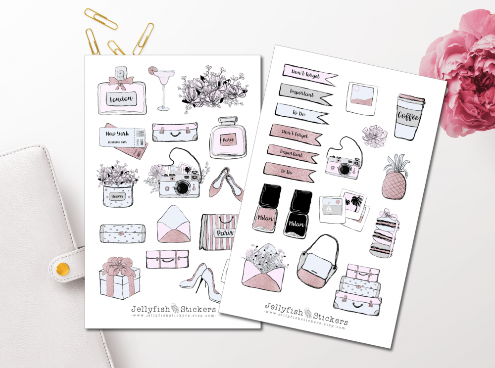 Planen und Reisen Sticker Set